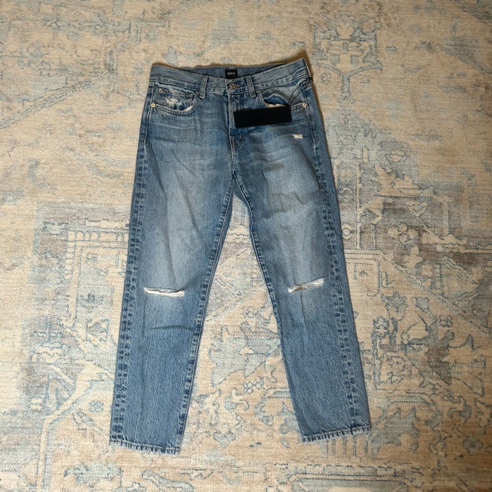 Edwin 1947 Womens Pockets Distressed Denim Jeans Quinn in Quest Blue Size 30 NWT